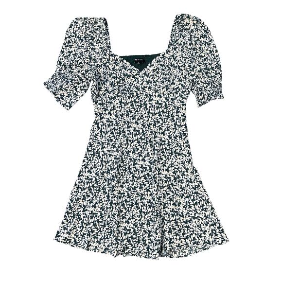 NWOT Madewell Seamed V-Neck Mini Dress in Abstract Leaf Kelly Verdant Size 0 - Picture 6 of 9